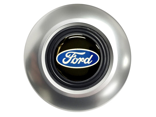 6-Bolt Satin Steering Wheel Covert Horn Button, Ford Blue Oval