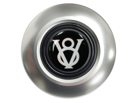 6-Bolt Satin Steering Wheel Covert Horn Button, Hot Rod V8