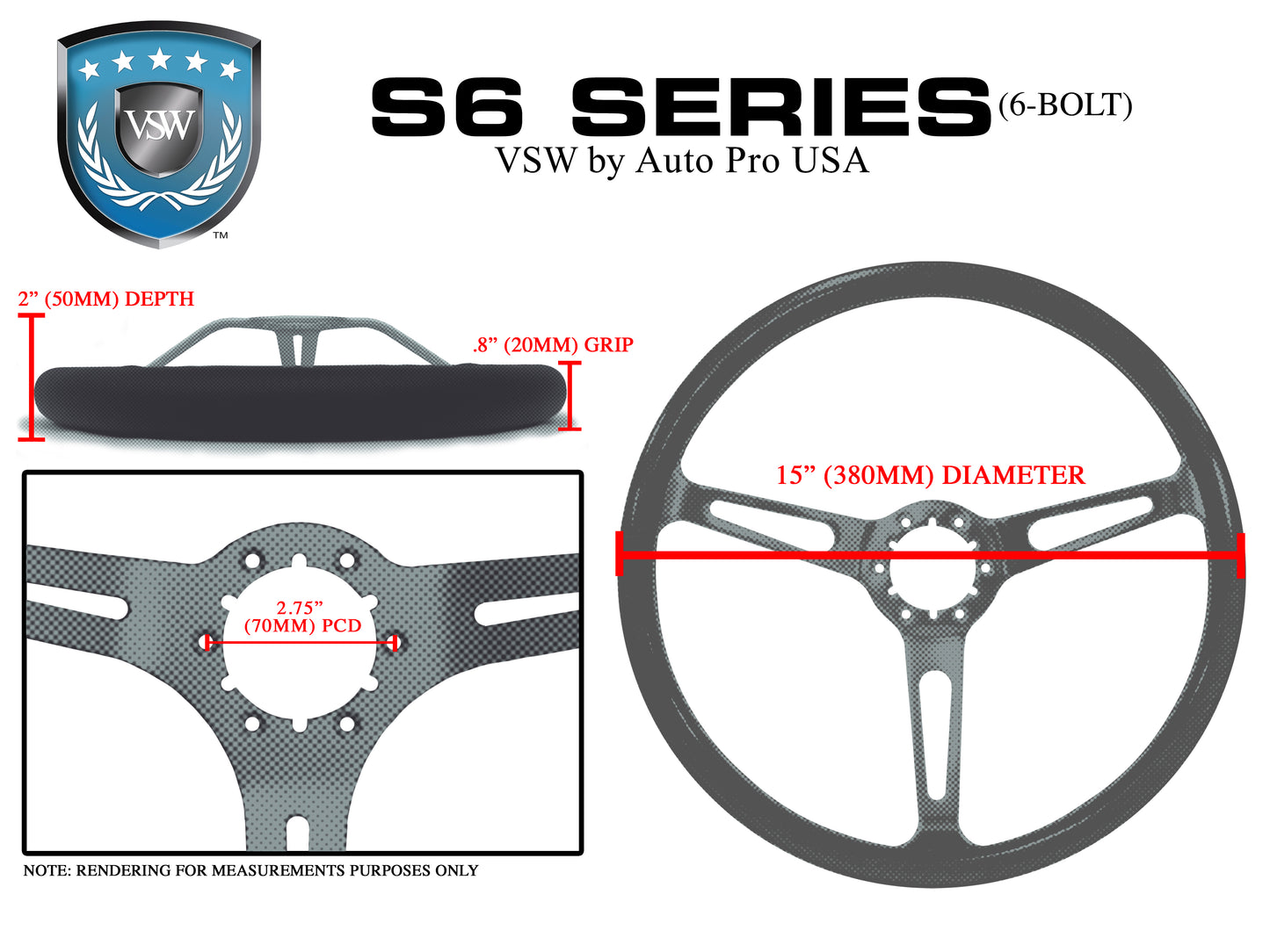 15" Classic Walnut Wood 6-Bolt Steering Wheel Kit