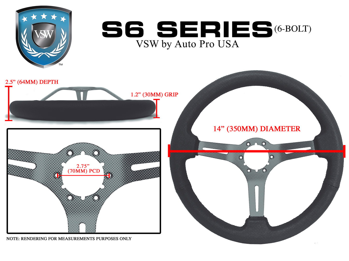 14" Perforated Leather 6-Bolt Steering Wheel, Black Spokes