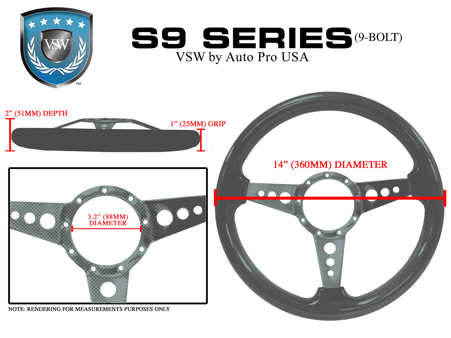 14" Leather 9-Bolt Steering Wheel Hot Rod Kit, Slotted 3-Spoke