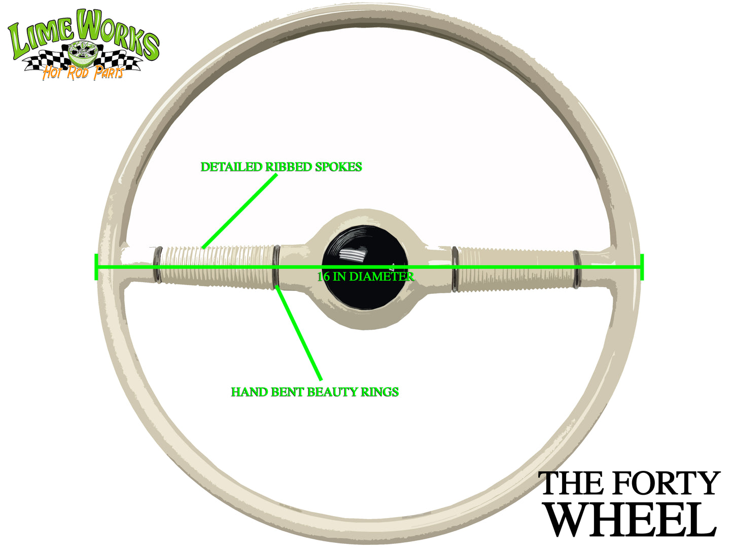 16" Forty White Steering Wheel with Ford Horn Cap