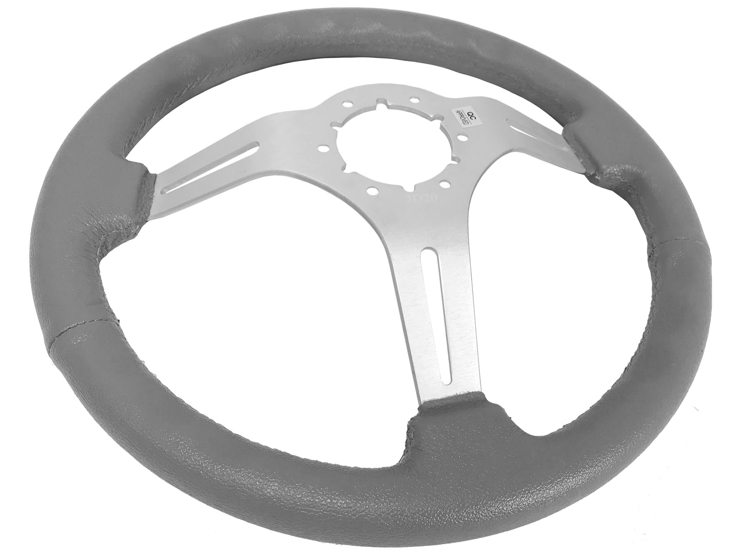 14" Gray Leather Steering Wheel, 6-Bolt Brushed Aluminum Spokes