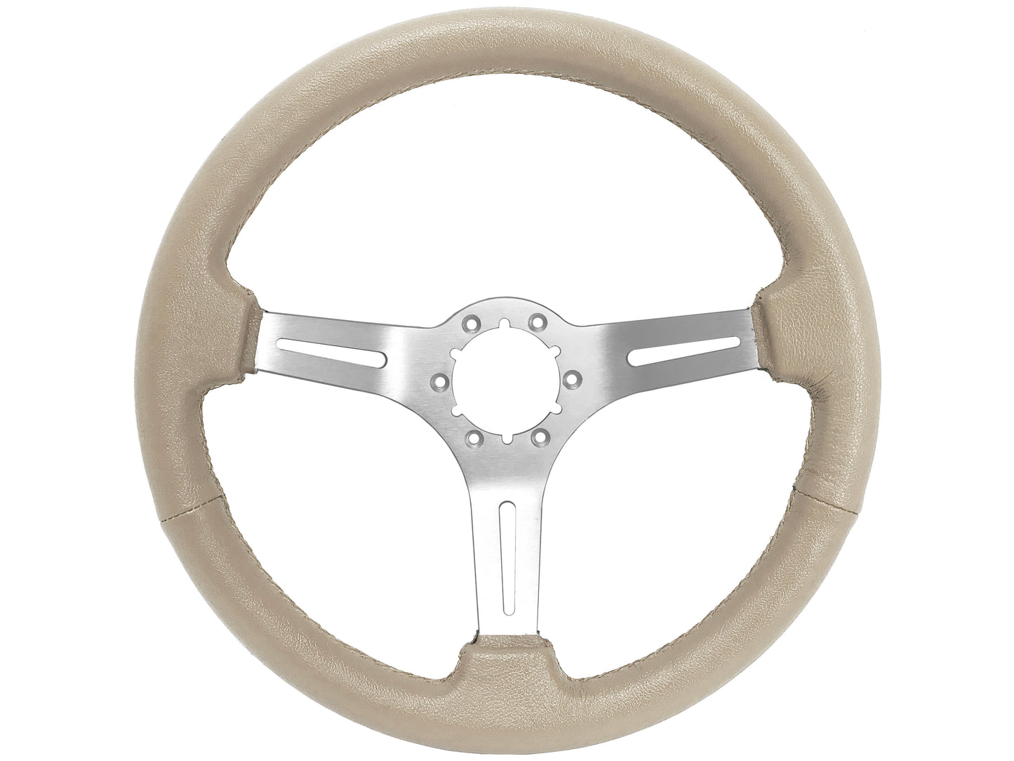 14" Tan Leather Steering Wheel, 6-Bolt Brushed Aluminum Spokes