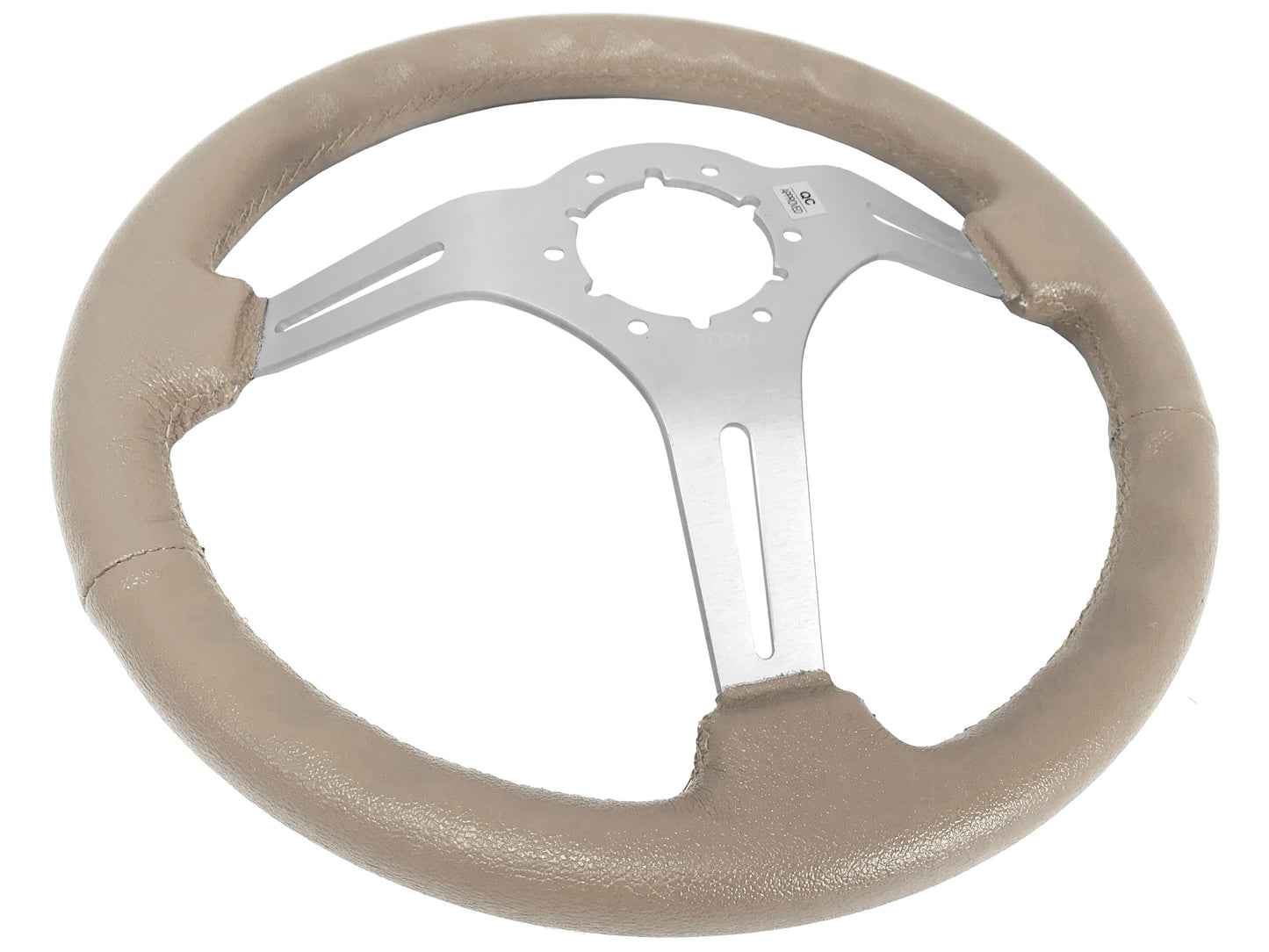 14" Tan Leather Steering Wheel, 6-Bolt Brushed Aluminum Spokes