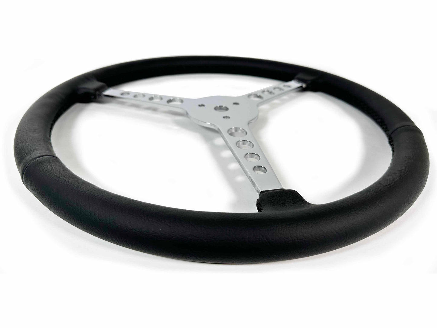 15" Leather 3-Bolt Sprint Steering Wheel Ford Kit, 3-Spoke with Holes