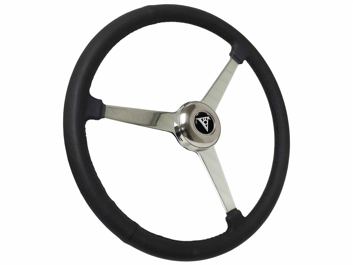 15" Leather 3-Bolt Sprint Steering Wheel Art Deco V8 Kit, Solid 3-Spoke