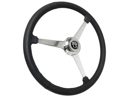 15" Leather 3-Bolt Sprint Steering Wheel Mercury Head Kit, Solid 3-Spoke