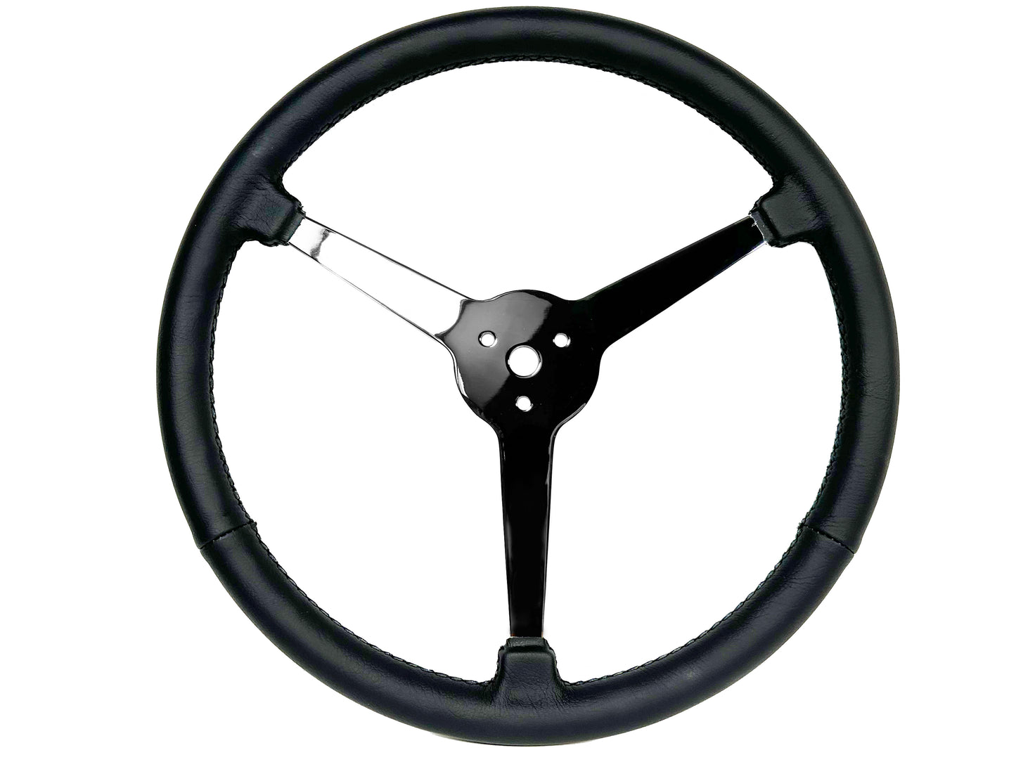 15" Leather 3-Bolt Sprint Steering Wheel Ford Kit, 3-Spoke with Holes