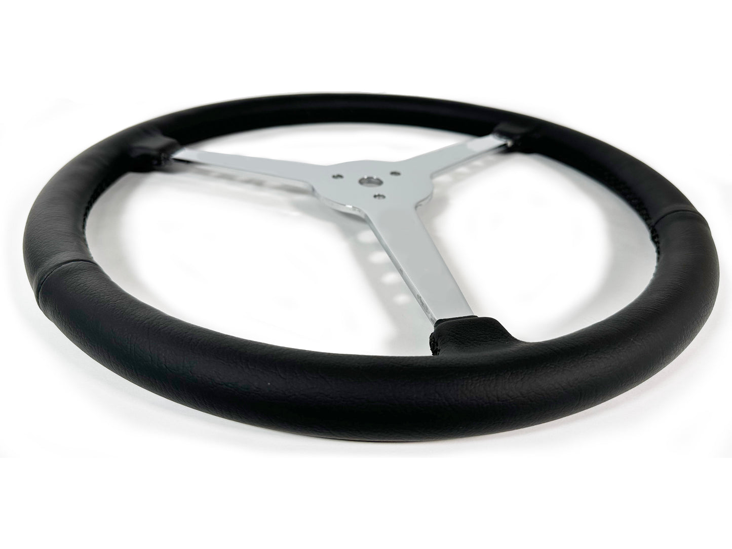 15" Leather 3-Bolt Sprint Steering Wheel Ford Kit, 3-Spoke with Holes