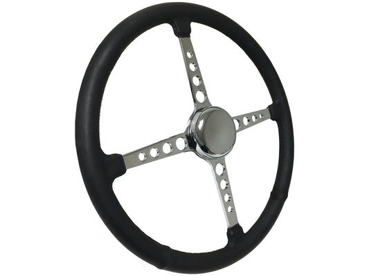 15" Leather 3-Bolt Sprint Steering Wheel Kit, 4-Spoke with Holes