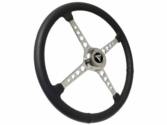 15" Leather 3-Bolt Sprint Steering Wheel Art Deco V8 Kit, 4-Spoke with Holes