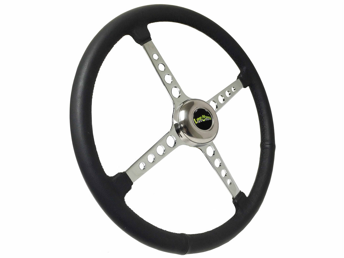 15" Leather 3-Bolt Sprint Steering Wheel LimeWorks Kit, 4-Spoke with Holes