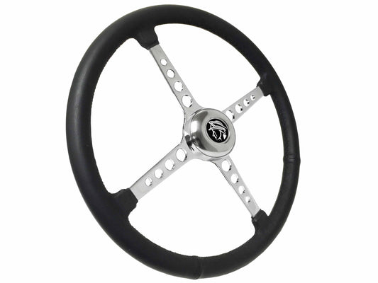 15" Leather 3-Bolt Sprint Steering Wheel Mercury Head Kit, 4-Spoke with Holes