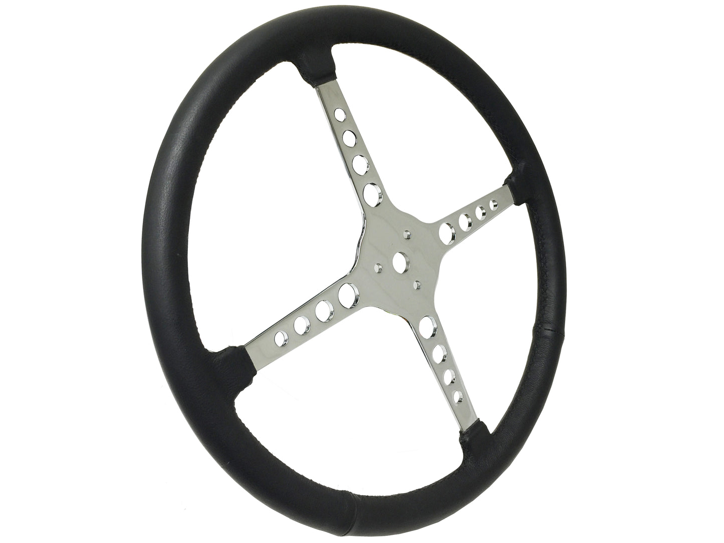 15" Leather 3-Bolt Sprint Steering Wheel Art Deco V8 Kit, 4-Spoke with Holes