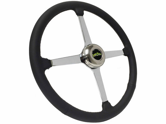 15" Leather 3-Bolt Sprint Steering Wheel LimeWorks Kit, Solid 4-Spoke