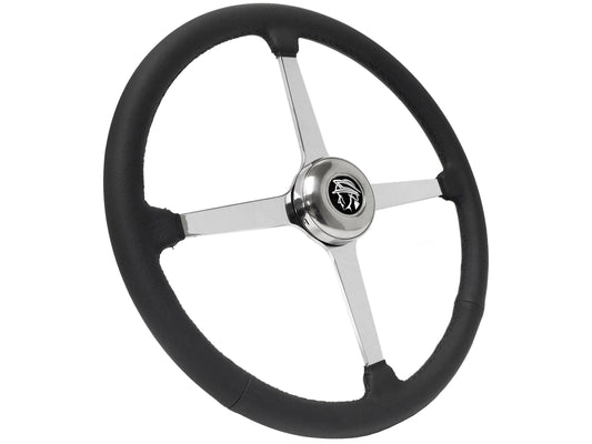 15" Leather 3-Bolt Sprint Steering Wheel Mercury Head Kit, Solid 4-Spoke