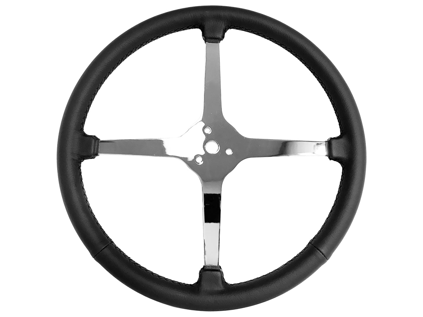 15" Leather 3-Bolt Sprint Steering Wheel Ford Kit, Solid 4-Spoke