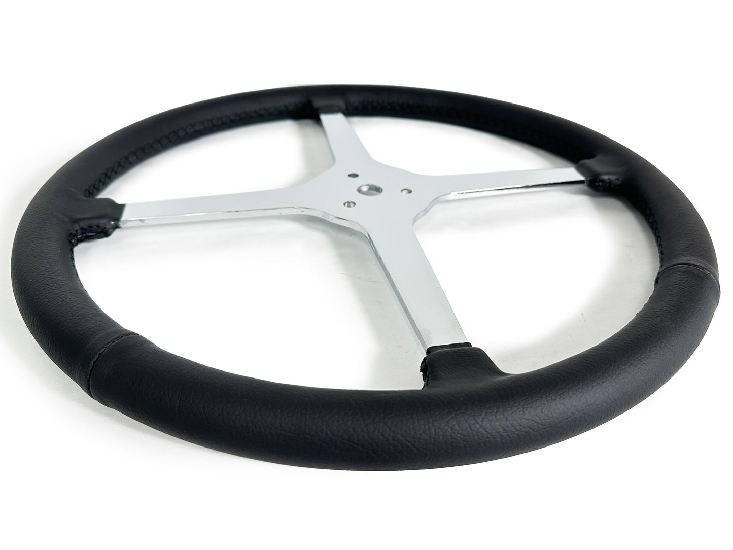 15" Leather 3-Bolt Sprint Steering Wheel Ford Kit, Solid 4-Spoke