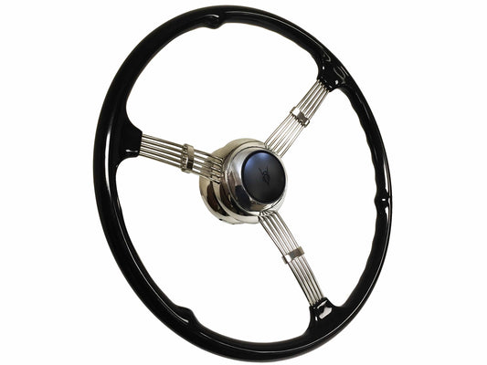 1935-37 Style 16" Banjo Steering Wheel Kit, Embossed V8 Horn Cap