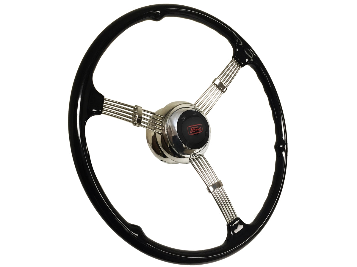 1935-37 Style 16" Banjo Steering Wheel Kit, Ford Horn Cap