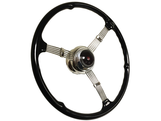 1935-37 Style 16" Banjo Steering Wheel Kit, V8 Horn Cap