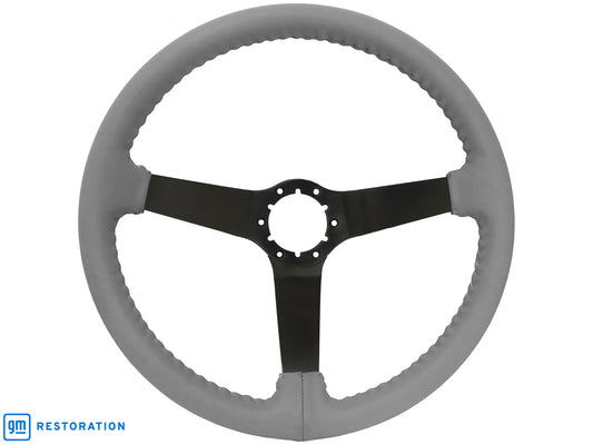 14" Gray Leather Steering Wheel, 6-Bolt Solid Powder Coated Spokes