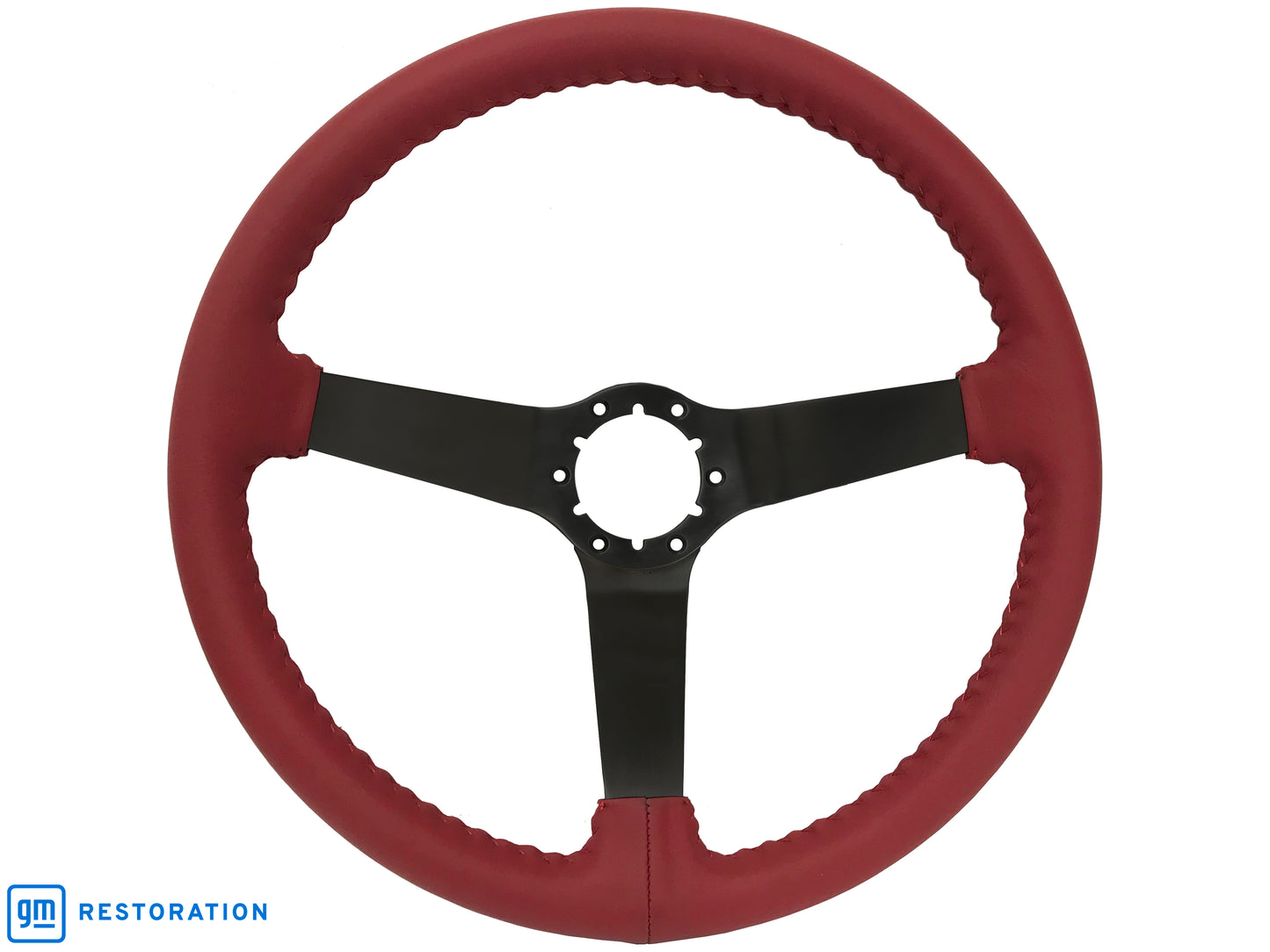 14" Red Leather Steering Wheel, 6-Bolt Solid Powder Coated Spokes