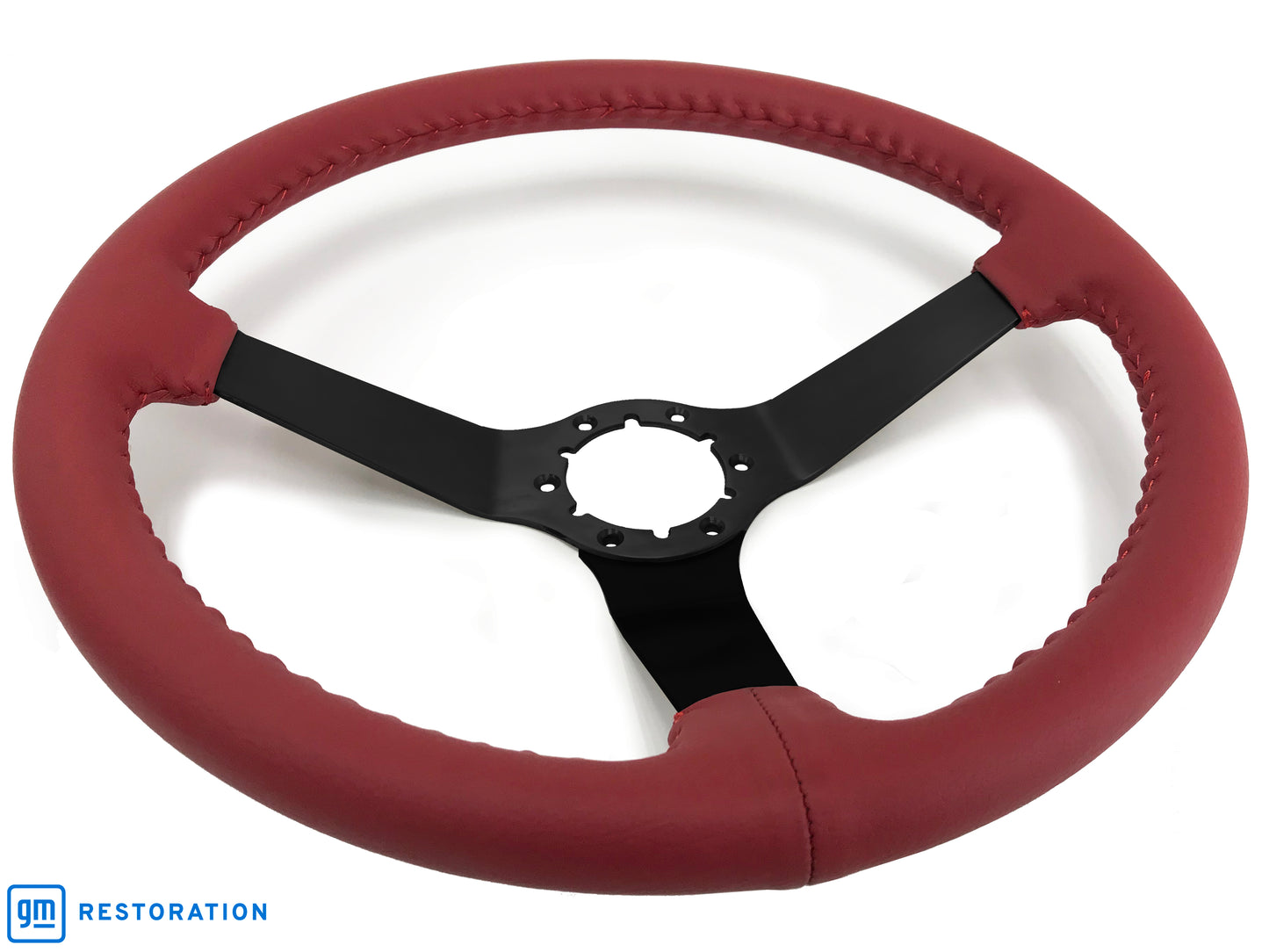 14" Red Leather Steering Wheel, 6-Bolt Solid Powder Coated Spokes