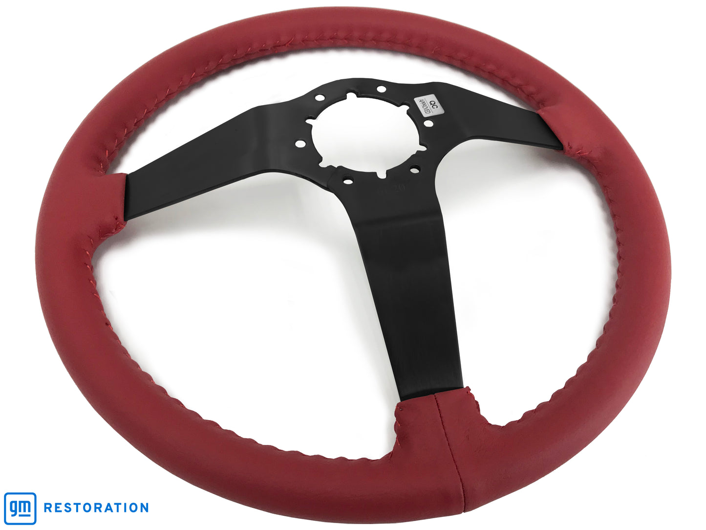 14" Red Leather Steering Wheel, 6-Bolt Solid Powder Coated Spokes