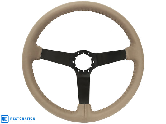 14" Tan Leather Steering Wheel, 6-Bolt Solid Powder Coated Spokes