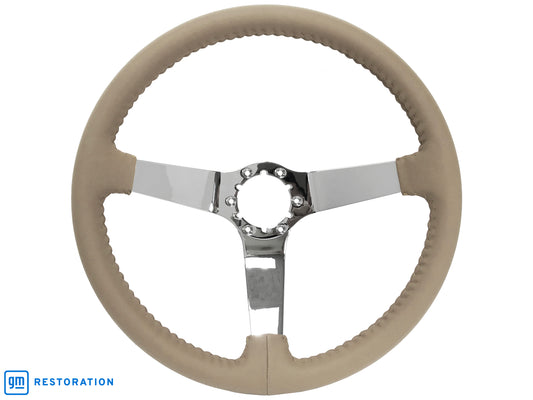 14" Tan Leather Steering Wheel, 6-Bolt Solid Chrome Spokes