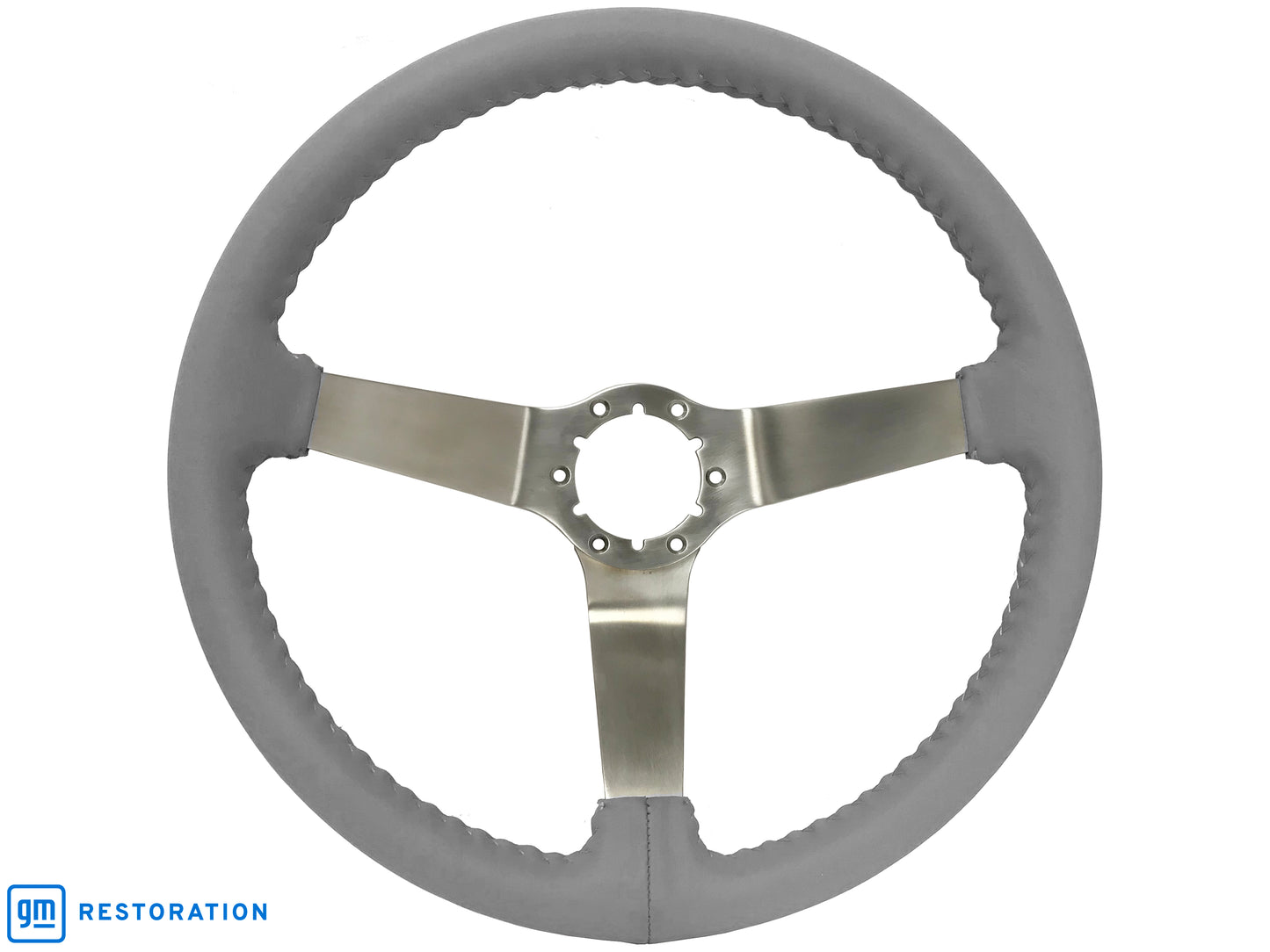 14" Gray Leather Steering Wheel, 6-Bolt Solid Stainless Steel Spokes