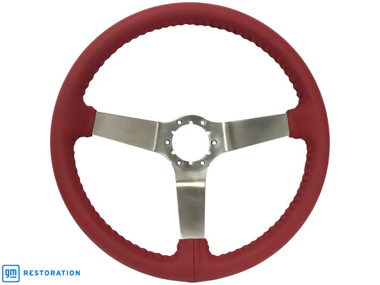 14" Red Leather Steering Wheel, 6-Bolt Solid Stainless Steel Spokes