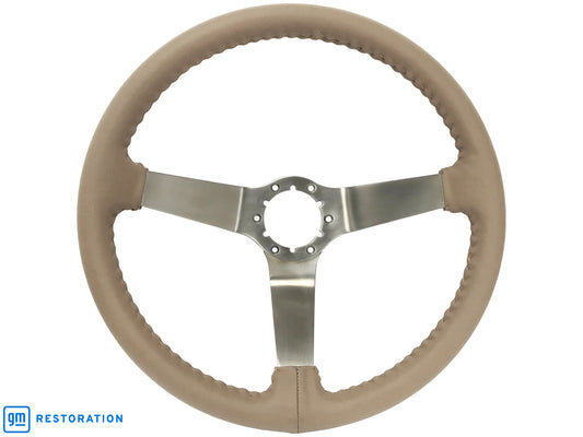 14" Tan Leather Steering Wheel, 6-Bolt Solid Stainless Steel Spokes