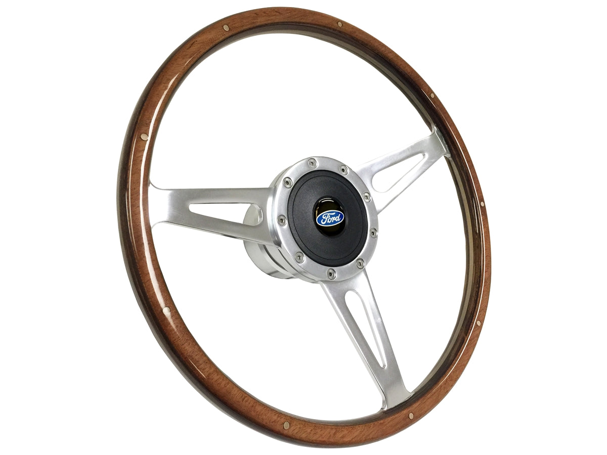 15" Classic Walnut Wood 9-Bolt Steering Wheel Ford Script Kit