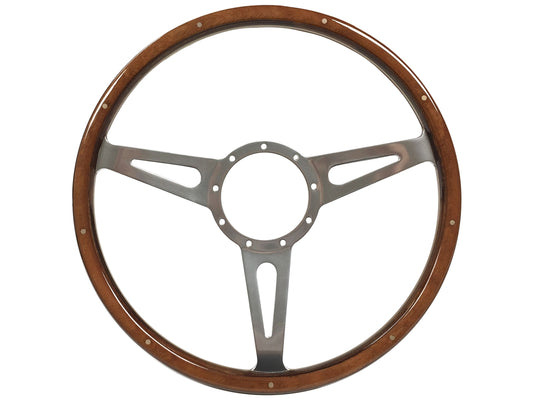 15" Deluxe Walnut Riveted Wood 9-Bolt Steering Wheel