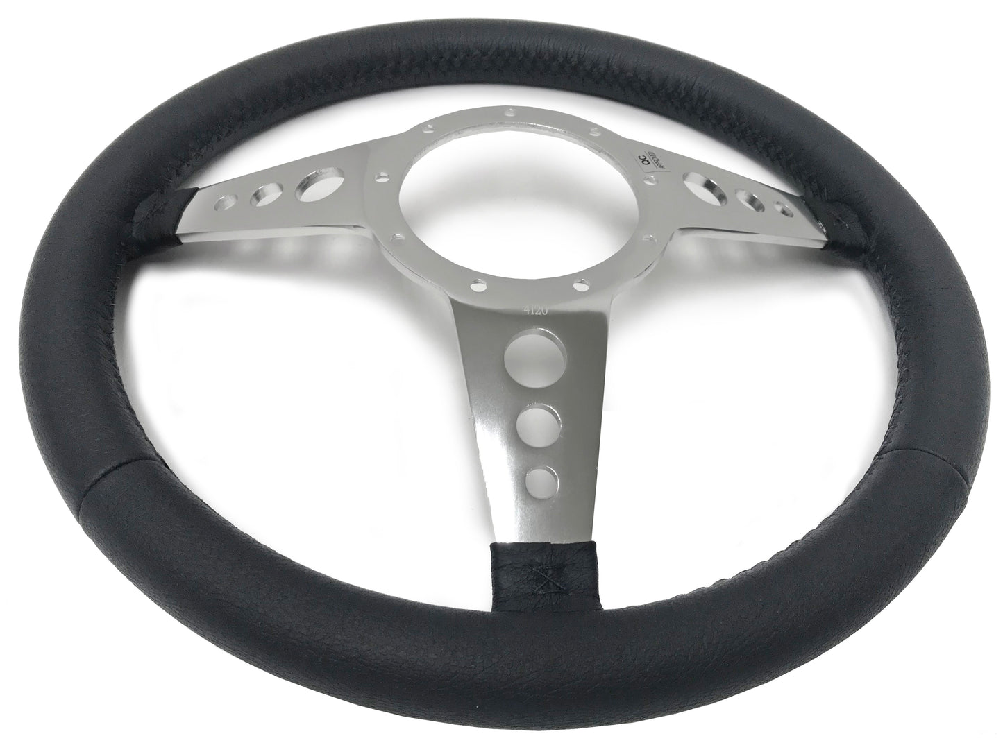 14" Leather 9-Bolt Steering Wheel Hot Rod V8 Kit, 3-Spoke Holes