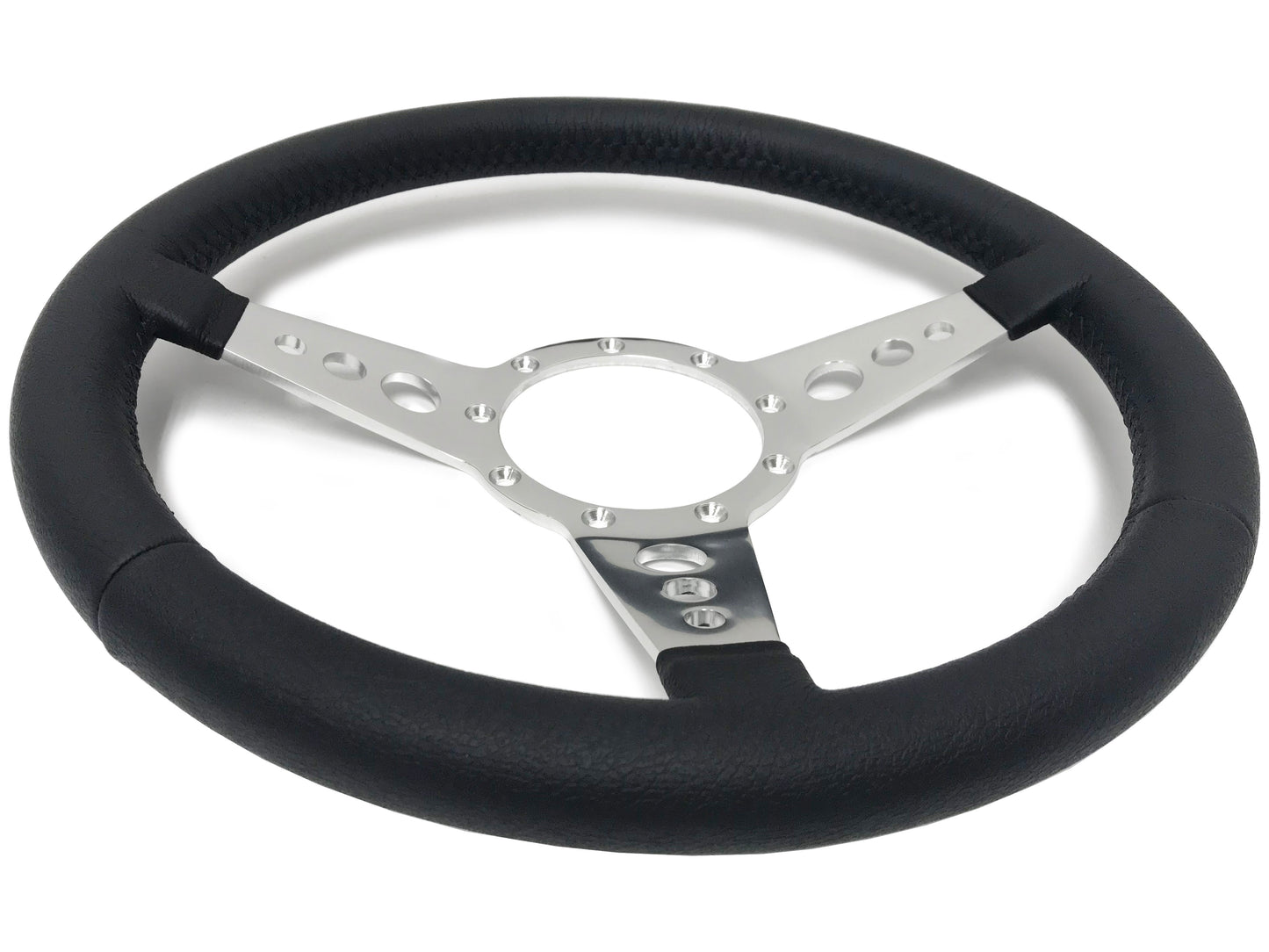 14" Leather 9-Bolt Steering Wheel Ford Script Kit, 3-Spoke Holes