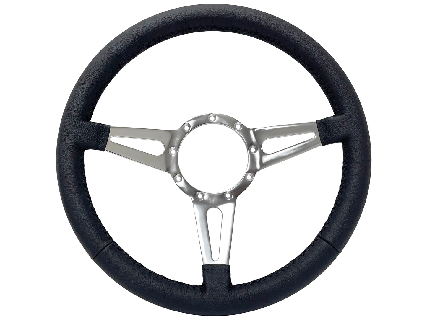 14" Leather 9-Bolt Steering Wheel Ford Script Kit, Slotted 3-Spoke