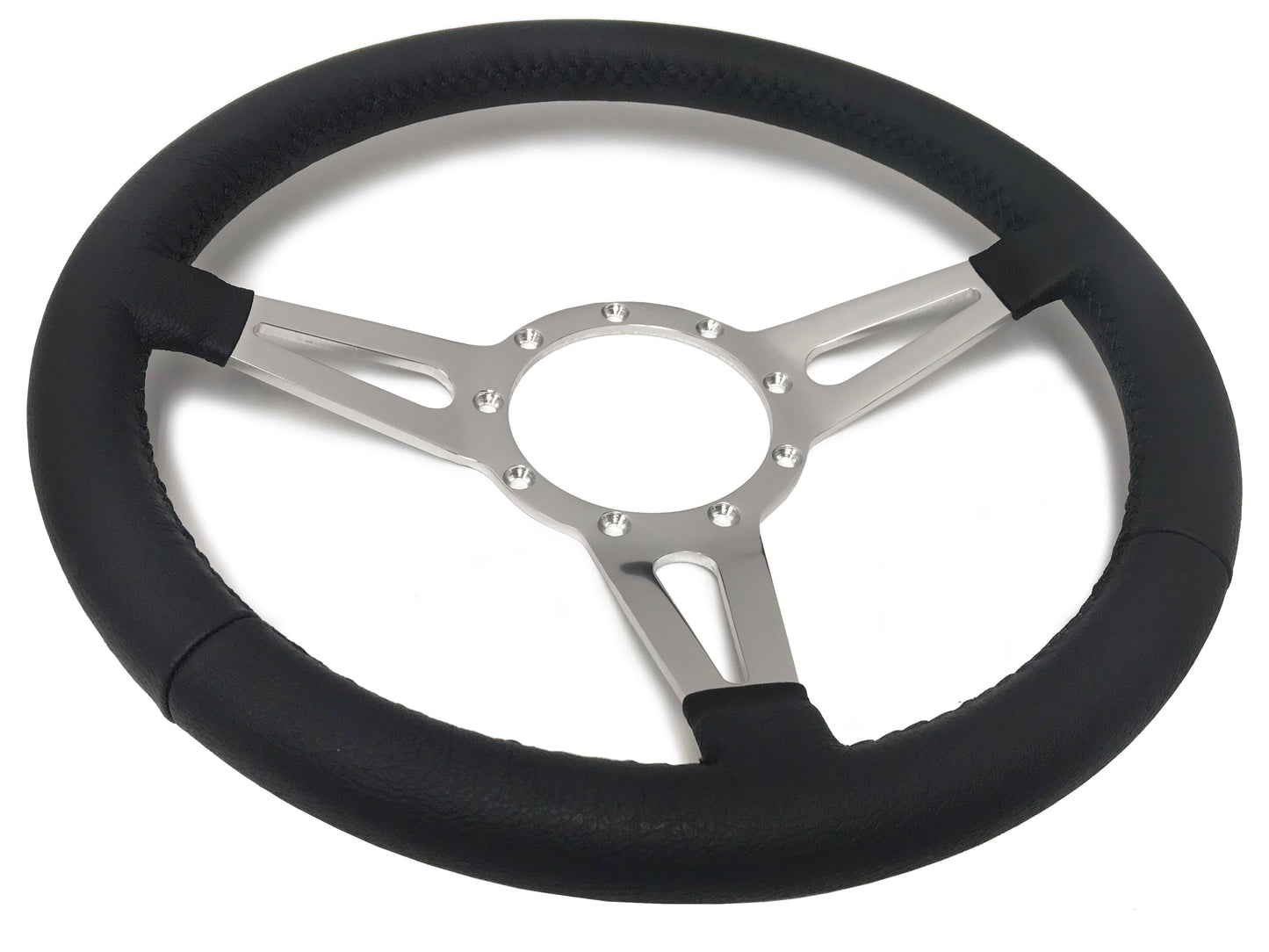 14" Leather 9-Bolt Steering Wheel Ford Script Kit, Slotted 3-Spoke