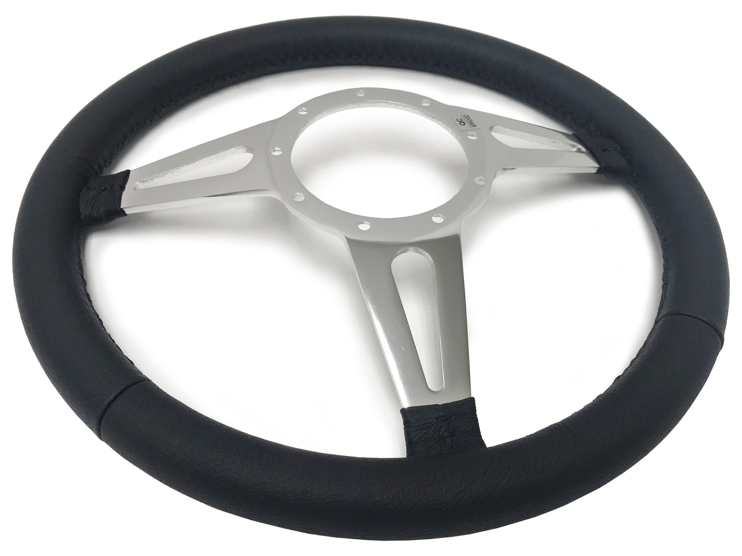 14" Leather 9-Bolt Steering Wheel Hot Rod Kit, Slotted 3-Spoke