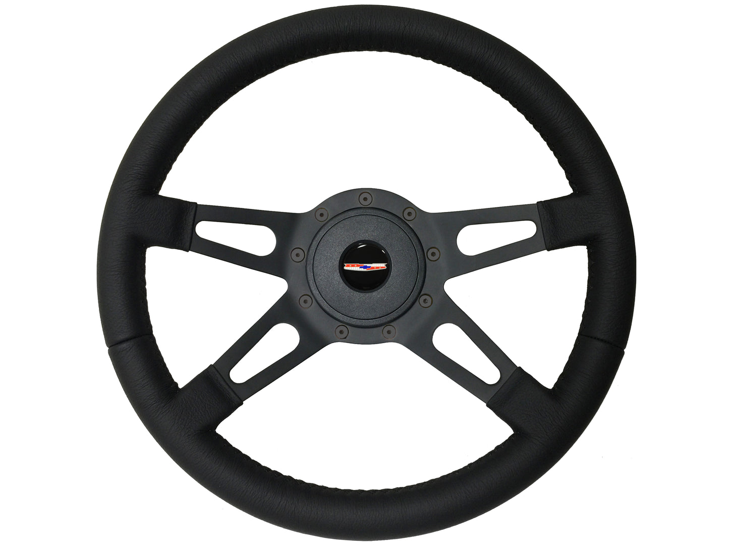 14" Leather 9-Bolt Steering Wheel Chevrolet Kit, Slotted 4-Spoke