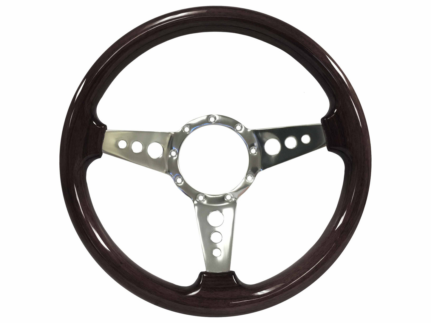 14" Black Ash Wood 9-Bolt Steering Wheel Kit Ford Script Kit, 3-Spoke Holes