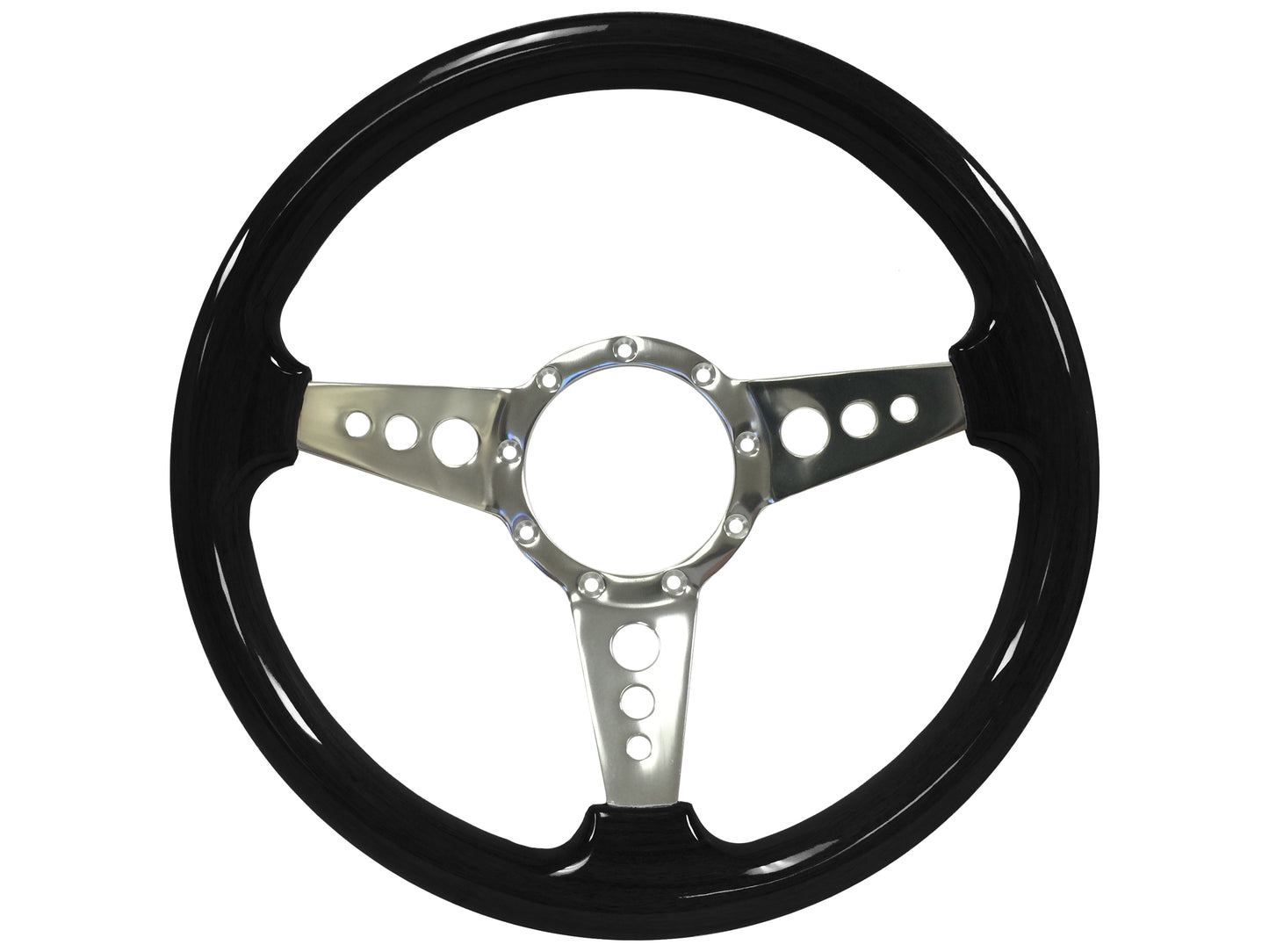 14" Black Ash Wood 9-Bolt Steering Wheel Hot Rod V8 Kit, 3-Spoke Holes