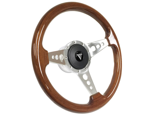 14" Walnut Wood 9-Bolt Steering Wheel Art Deco Kit, 3-Spoke Holes