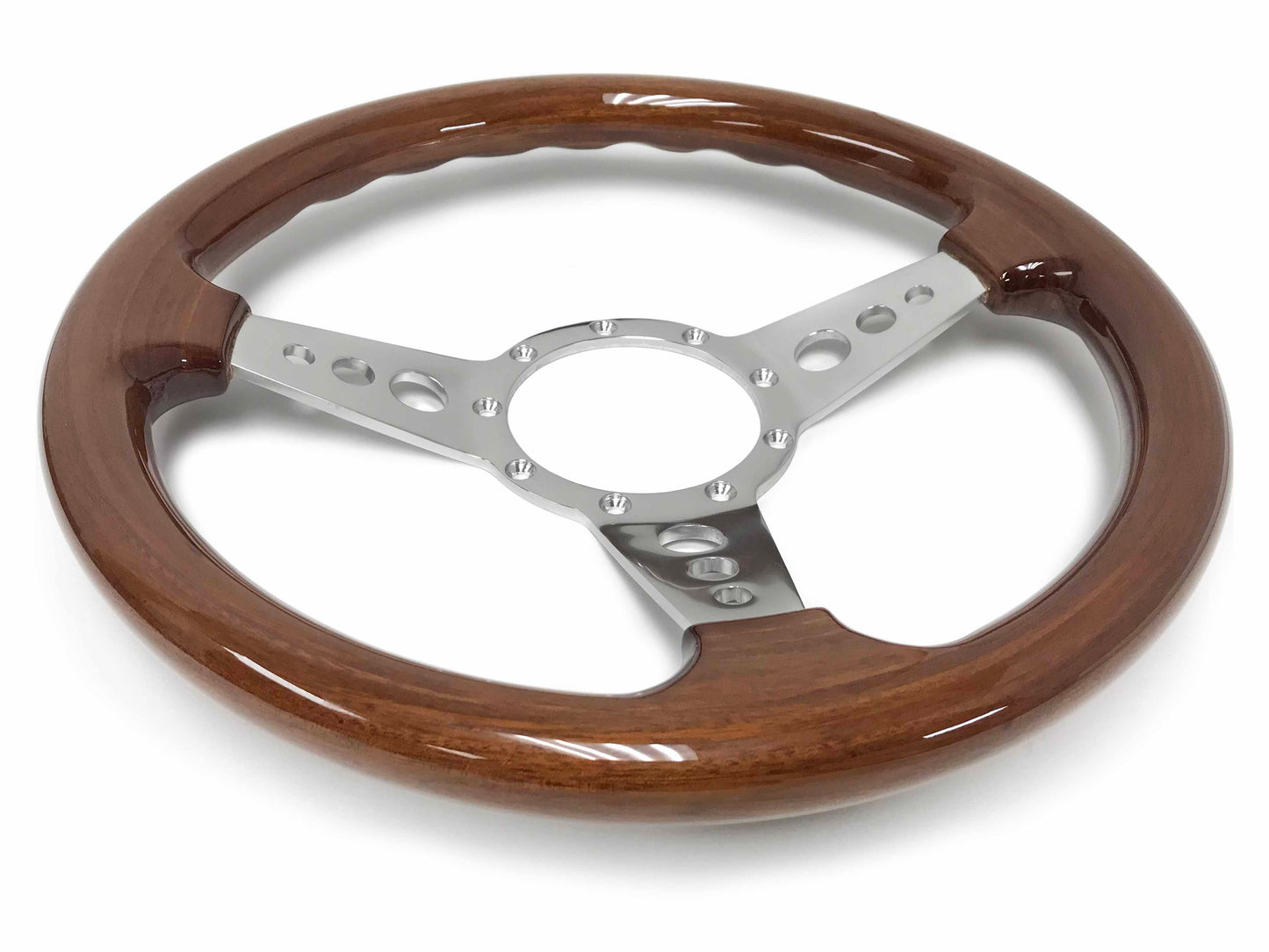 14" Walnut Wood 9-Bolt Steering Wheel Covert Kit, 3-Spoke Holes