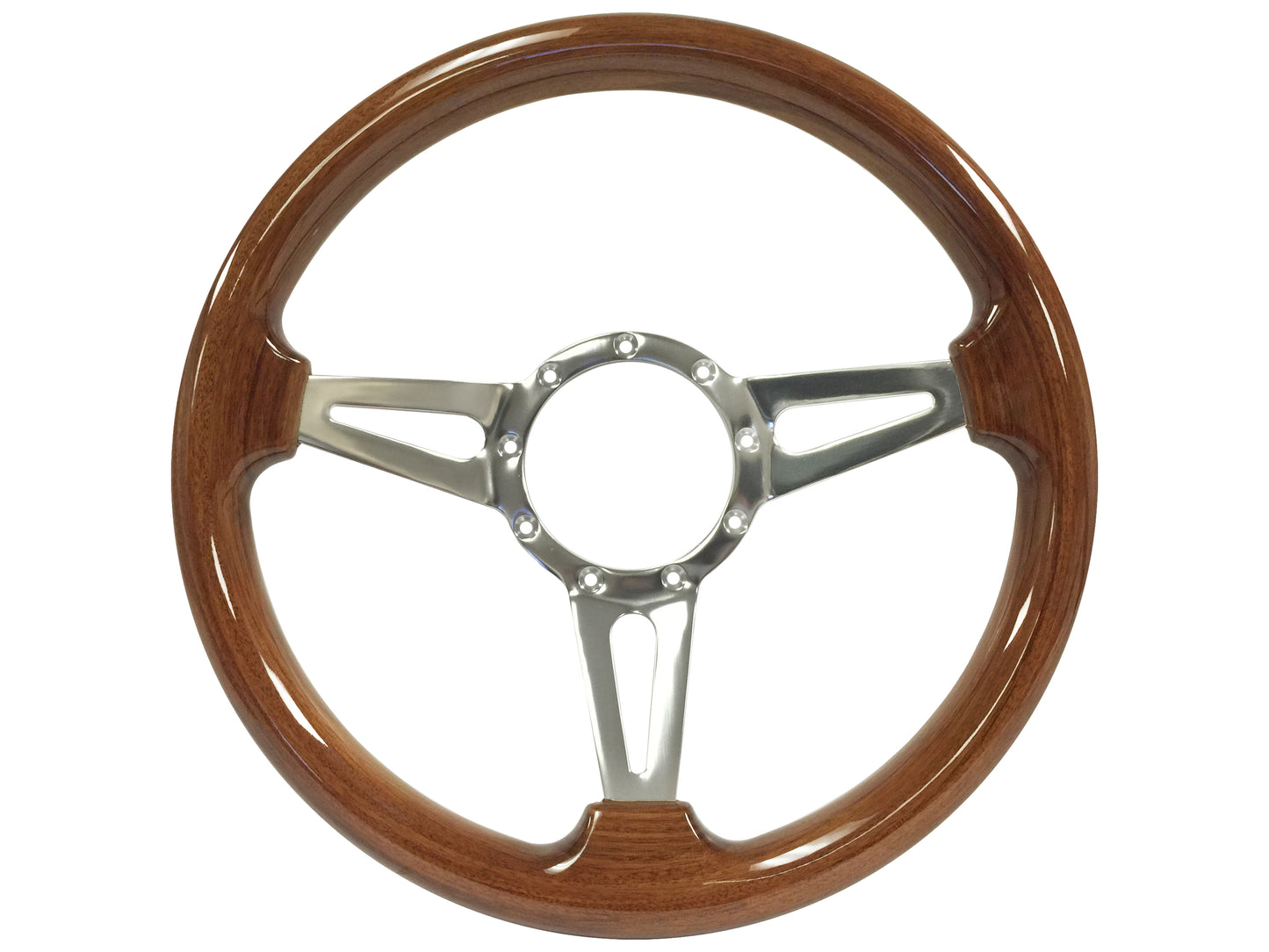 14" Walnut Wood 9-Bolt Steering Wheel Ford Script Kit, Slotted 3-Spoke