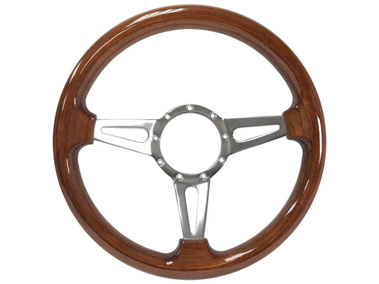 14" Walnut Finish Wood Steering Wheel, 4-Spoke with Slots