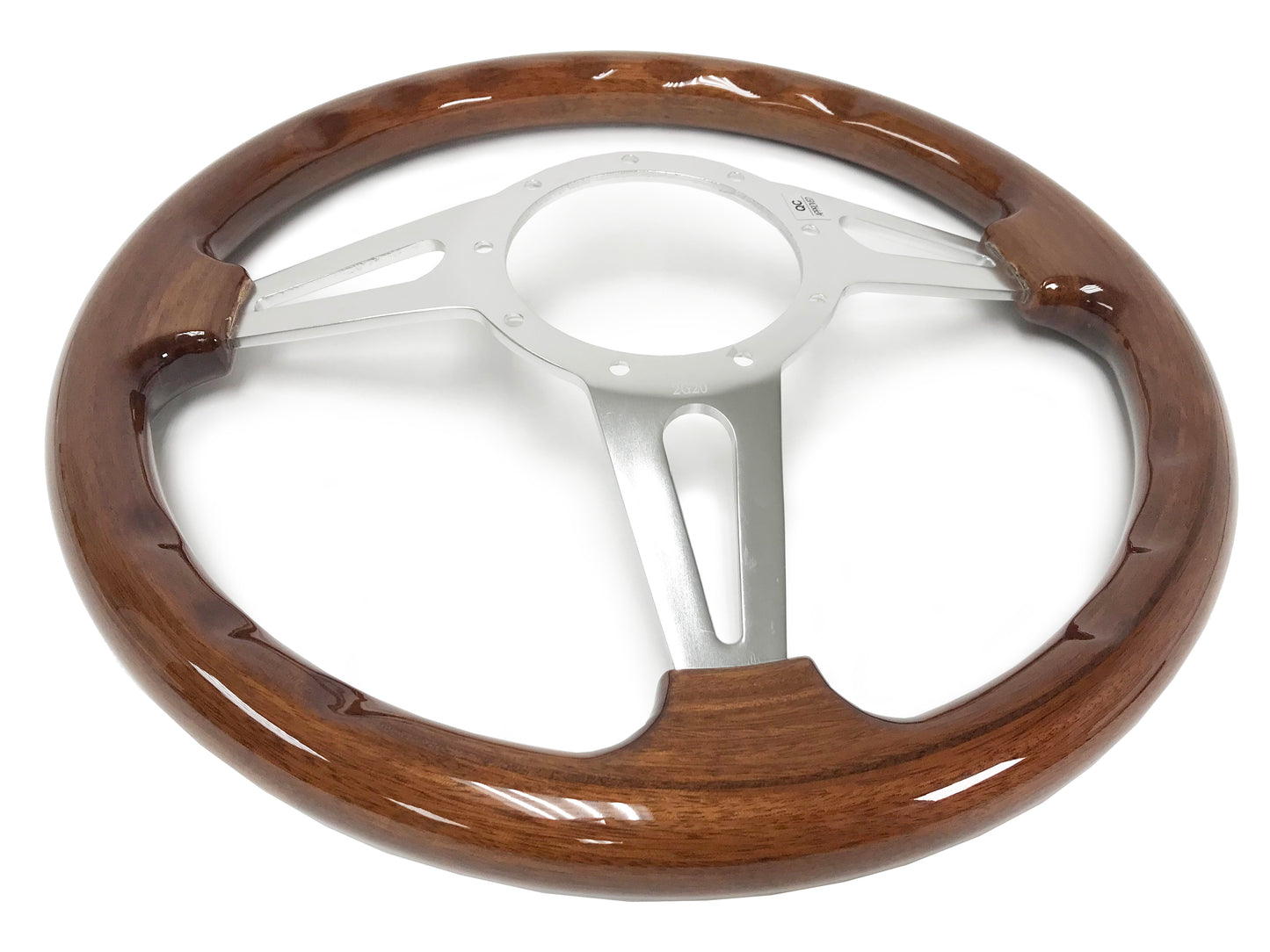 14" Walnut Wood 9-Bolt Steering Wheel Ford Script Kit, Slotted 3-Spoke